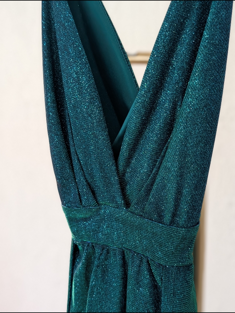 Azazie Symphony Teal Sparkle Plunge Neck Gown | Women's S